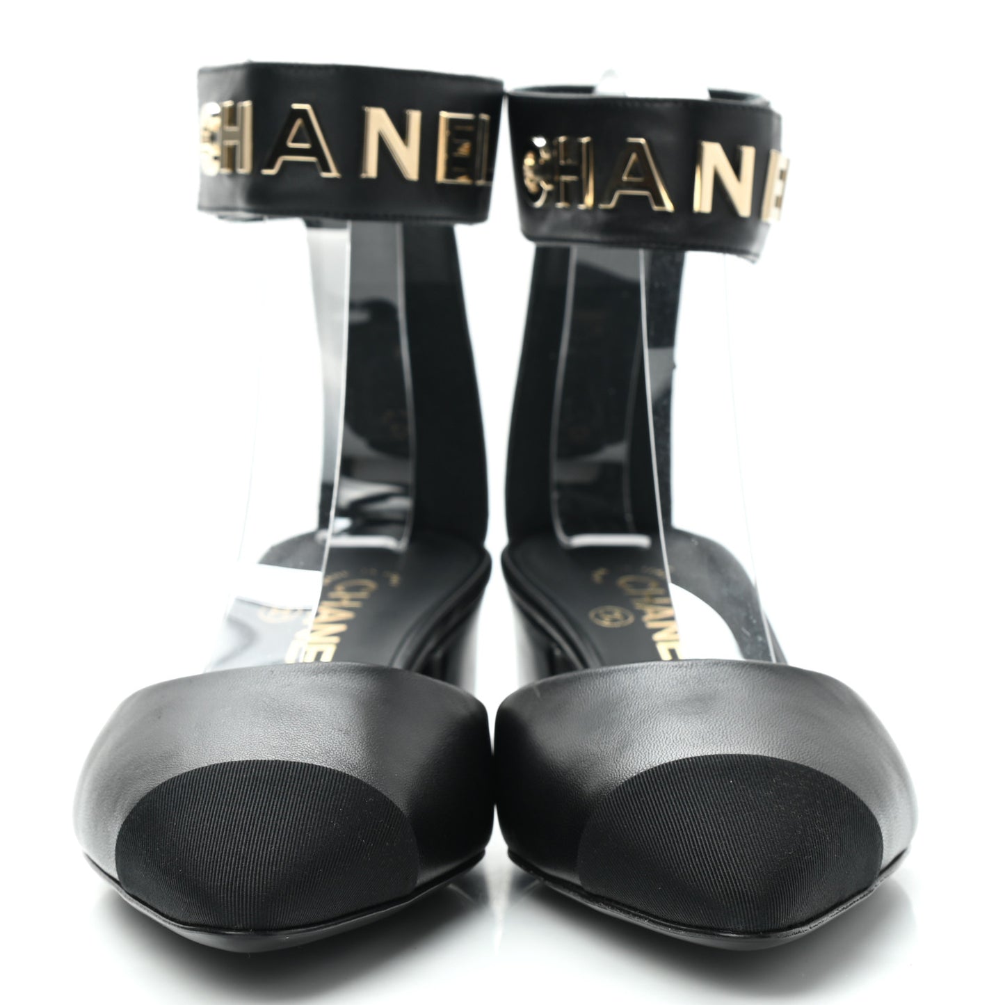 Lambskin Grosgrain Cap Toe Logo Ankle Strap Pumps 38 Black