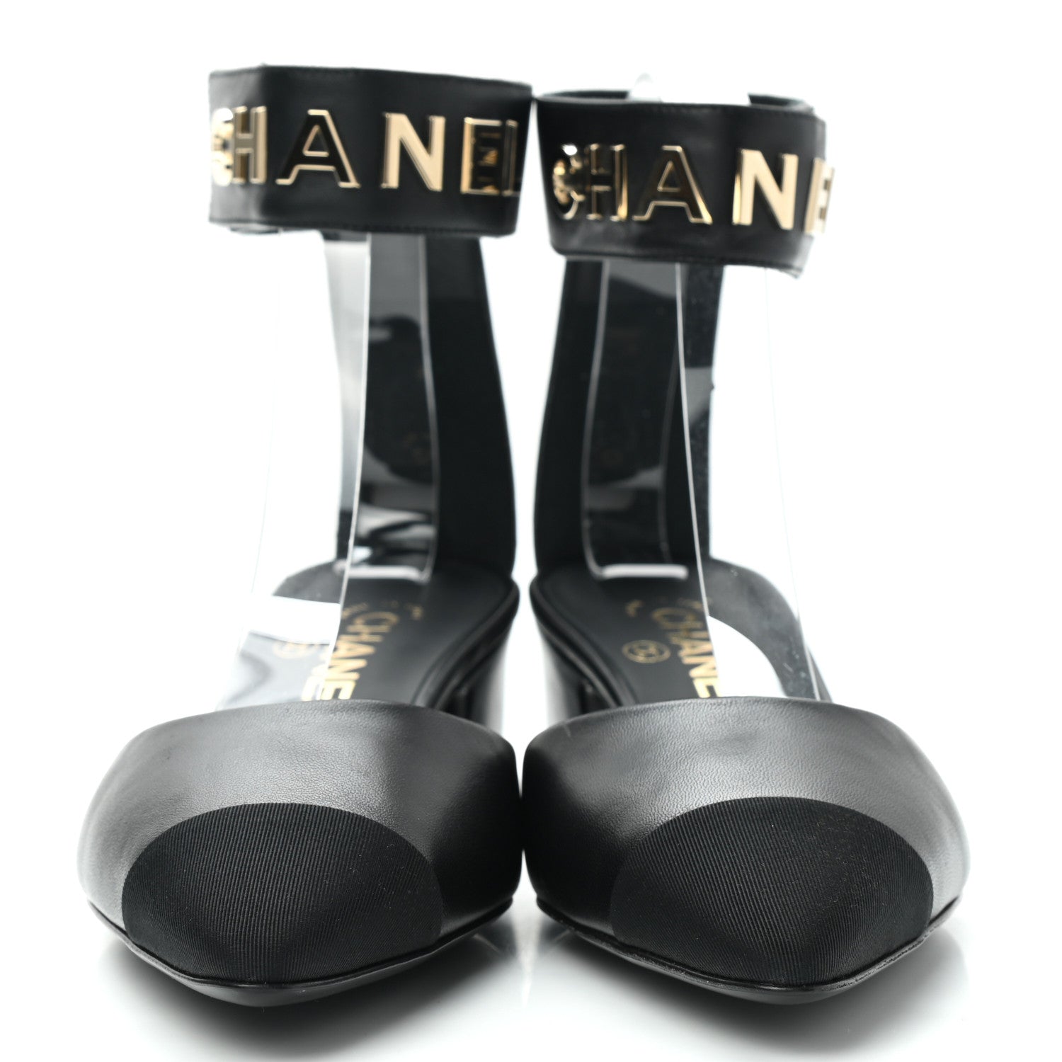 Chanel Lambskin Grosgrain Cap Toe Logo Ankle Strap Pumps 38 Black 2 of 9