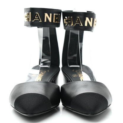 Chanel Lambskin Grosgrain Cap Toe Logo Ankle Strap Pumps 38 Black 2 of 9