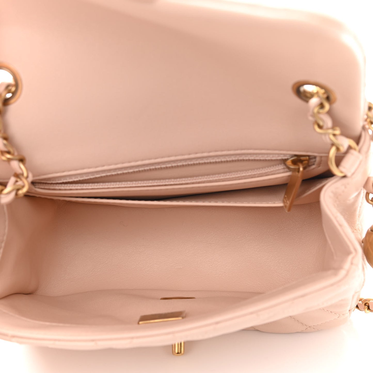 Lambskin Quilted Mini Pearl Crush Flap Light Beige
