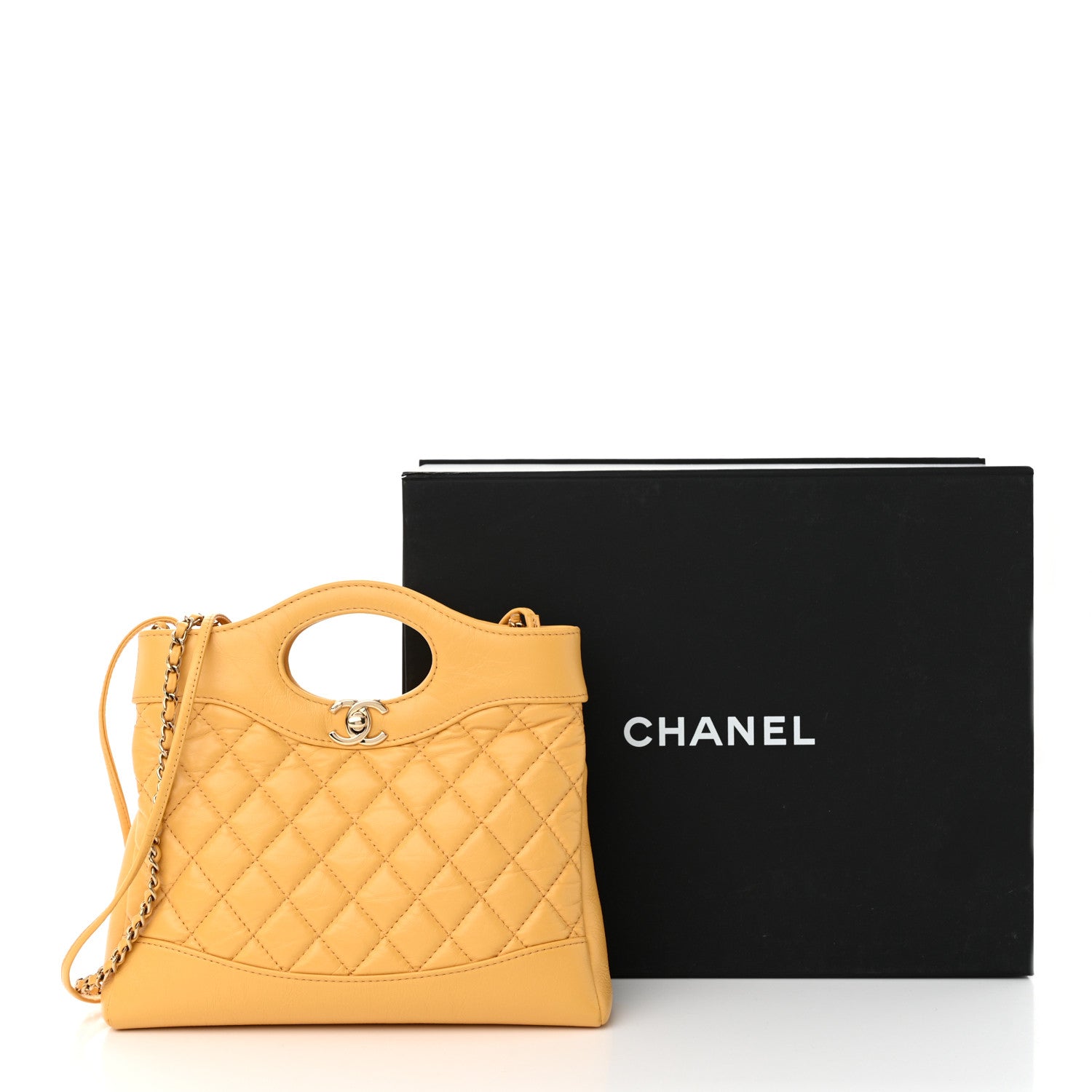 Chanel Shiny Crumpled Calfskin Quilted Mini 31 Shopping Bag Yellow 11 of 11