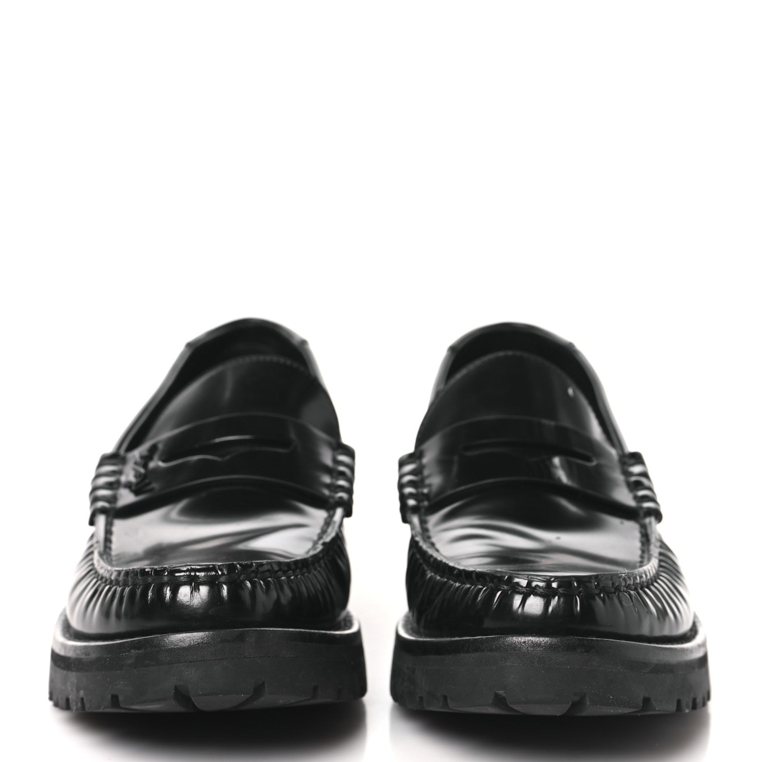 Saint Laurent Glazed Calfskin Chunky Le Loafer Penny Slippers 37 Black 3 of 9