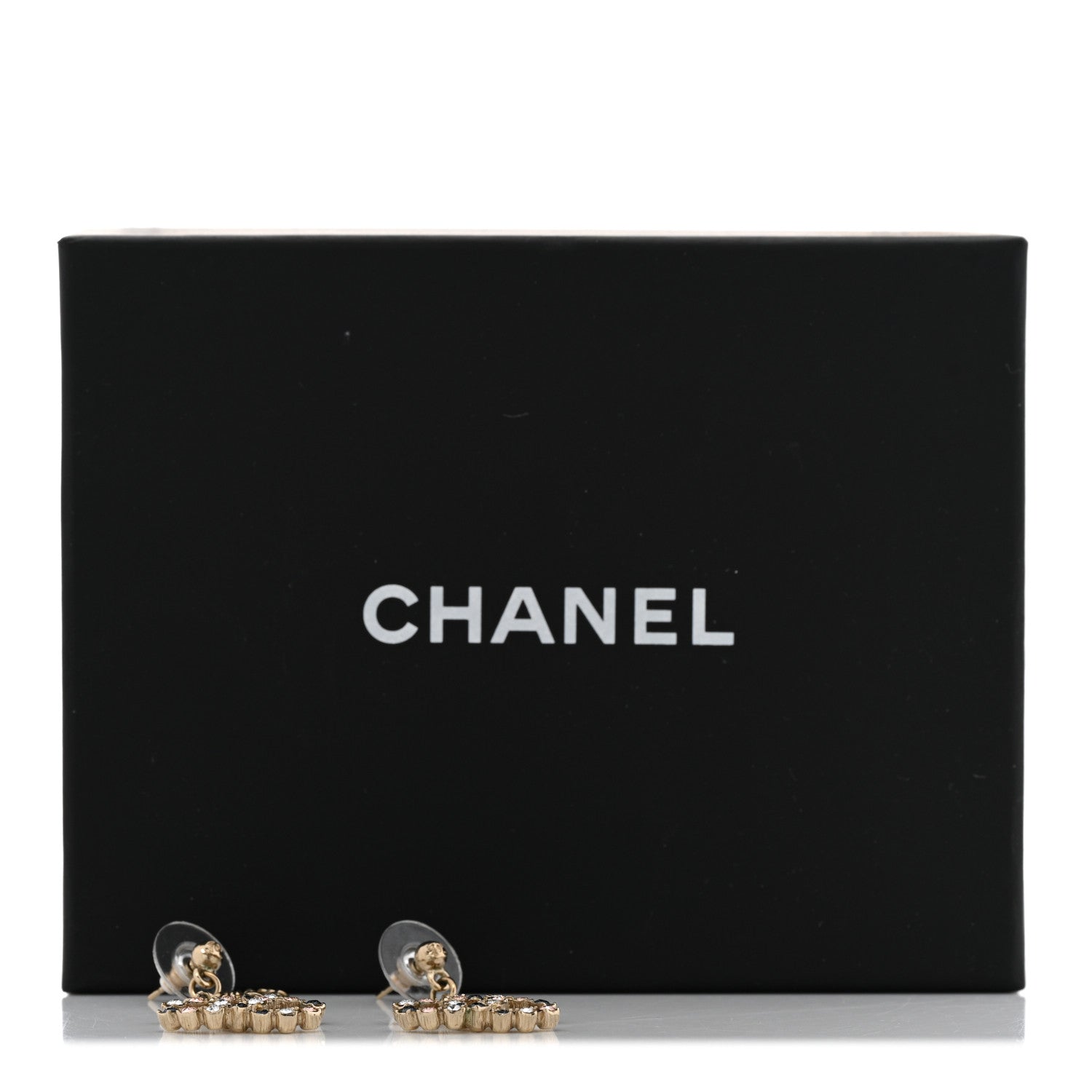 Chanel Crystal CC Drop Earrings Pink Grey Gold 5 of 5