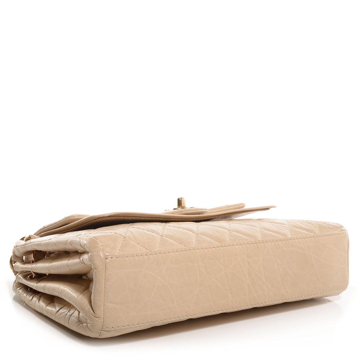 Aged Calfskin Quilted Accordion Double Flap Beige