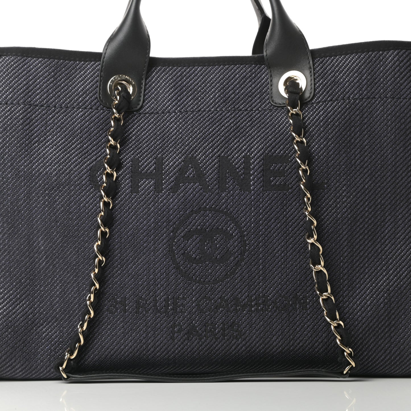 Mixed Fibers Calfskin Medium Deauville Tote Black