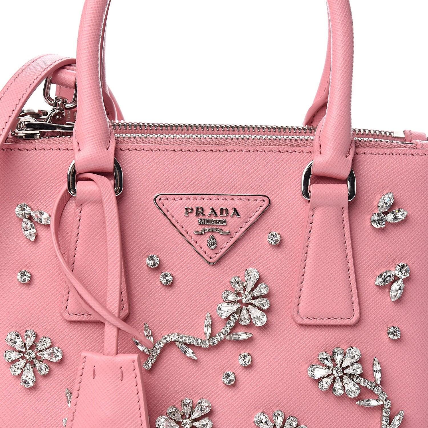Prada Saffiano Lux Crystal Micro Galleria Double Zip Tote Petalo 9 of 9