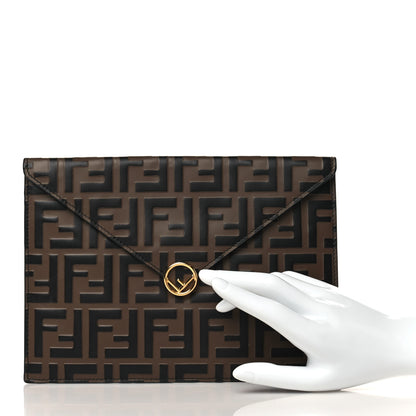 Fendi Vitello Soft F is Fendi Bi-Color FF 1974 Embossed Envelope Pouch Maya Black 2 of 7