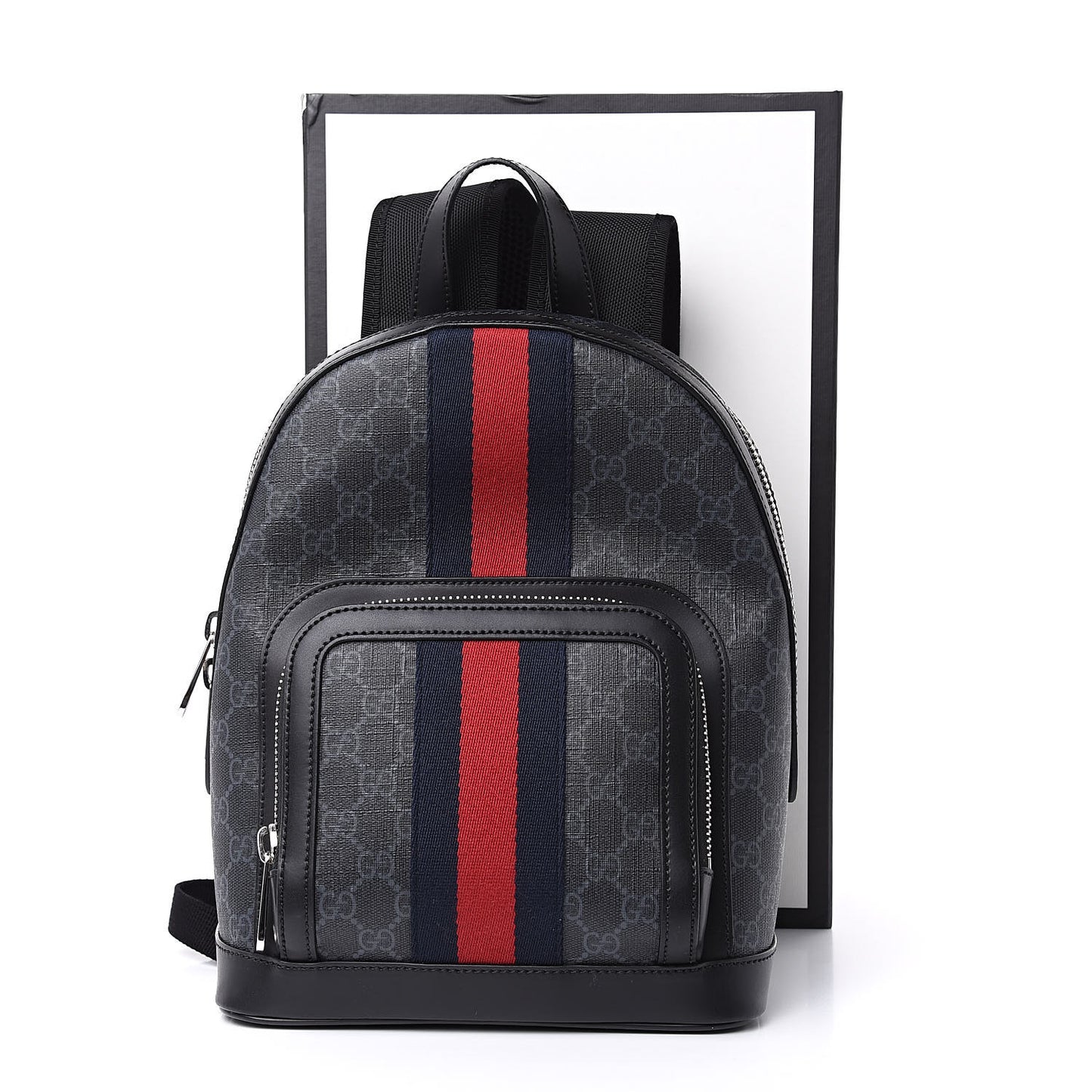 GG Supreme Monogram Appia Calfskin Web Small Day Backpack Black