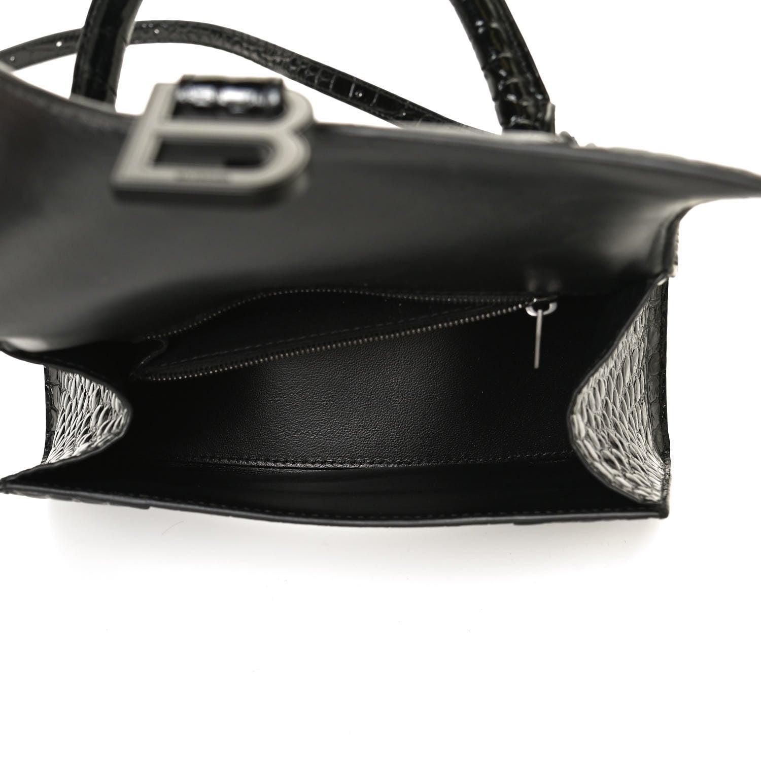Balenciaga Shiny Calfskin Monochrome Crocodile Embossed Small Hourglass Top Handle Bag Black 5 of 10