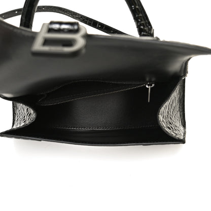 Balenciaga Shiny Calfskin Monochrome Crocodile Embossed Small Hourglass Top Handle Bag Black 5 of 10