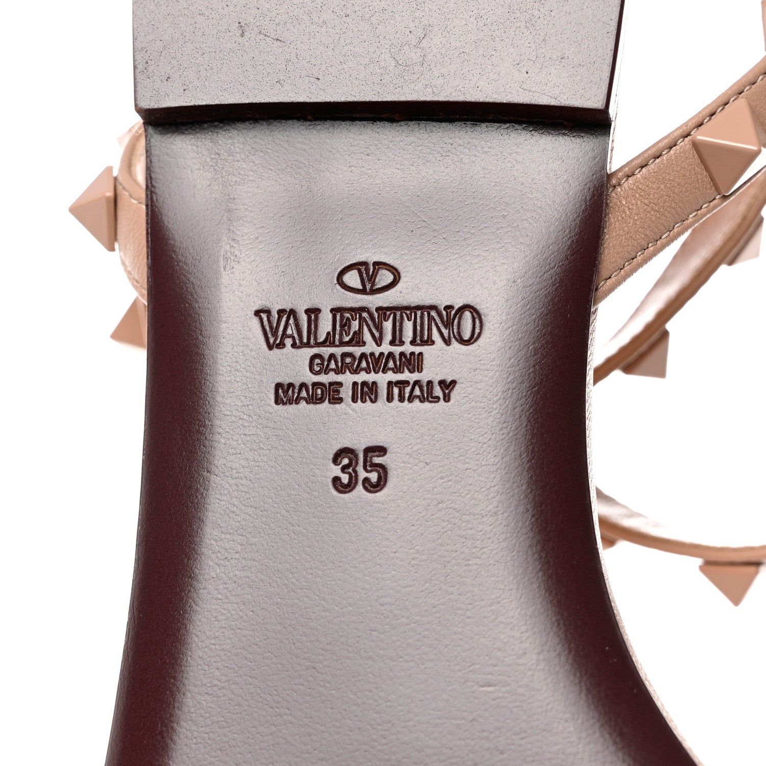 Valentino Garavani Calfskin Lacquered Monochrome Rockstud Cross Ankle Wrap Flat Sandals 35 Rose Cannelle 8 of 9