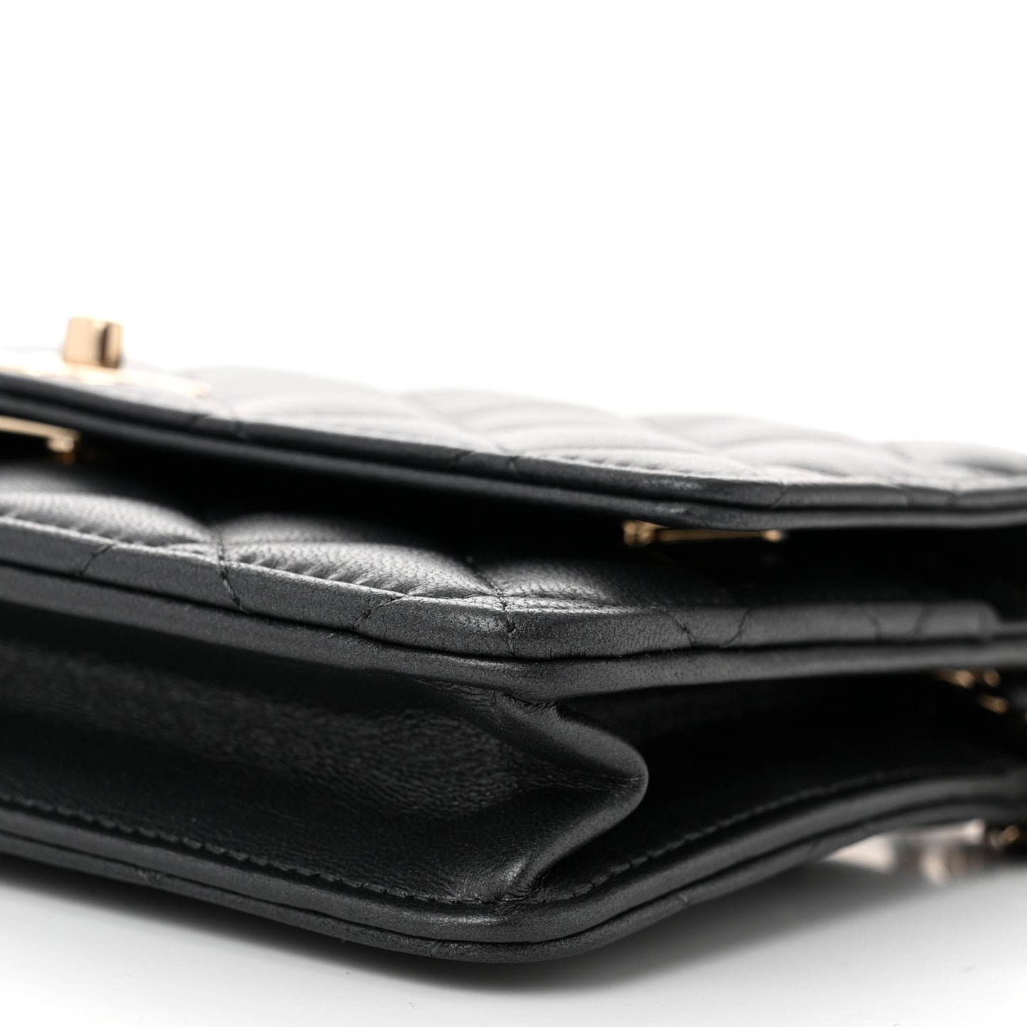 Pearly Lambskin Quilted Charms Wallet On Chain WOC Black