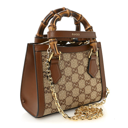 Gucci New Canvas Charisma Calfskin Crystal GG Monogram Mini Diana Tote Bag Camel Ebony 3 of 10
