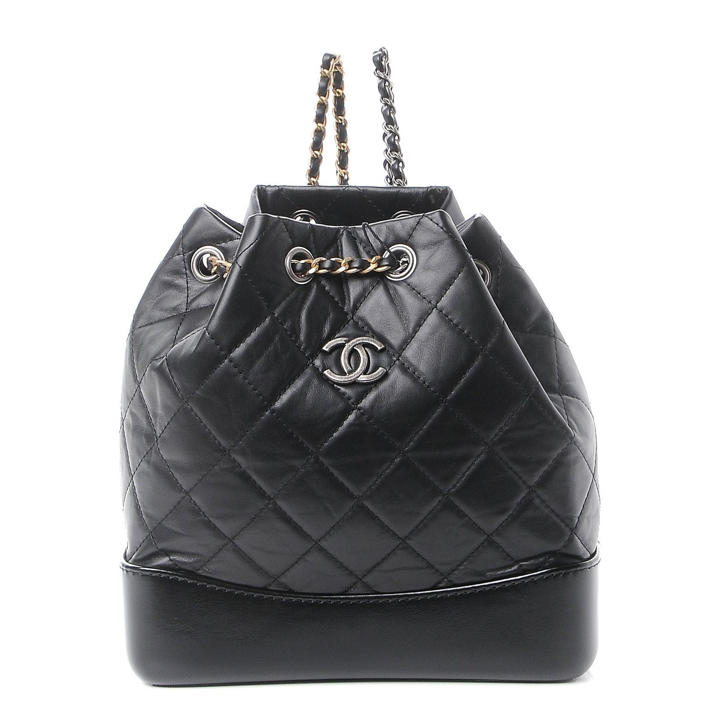 Aged Calfskin Quilted Gabrielle Backpack Black
