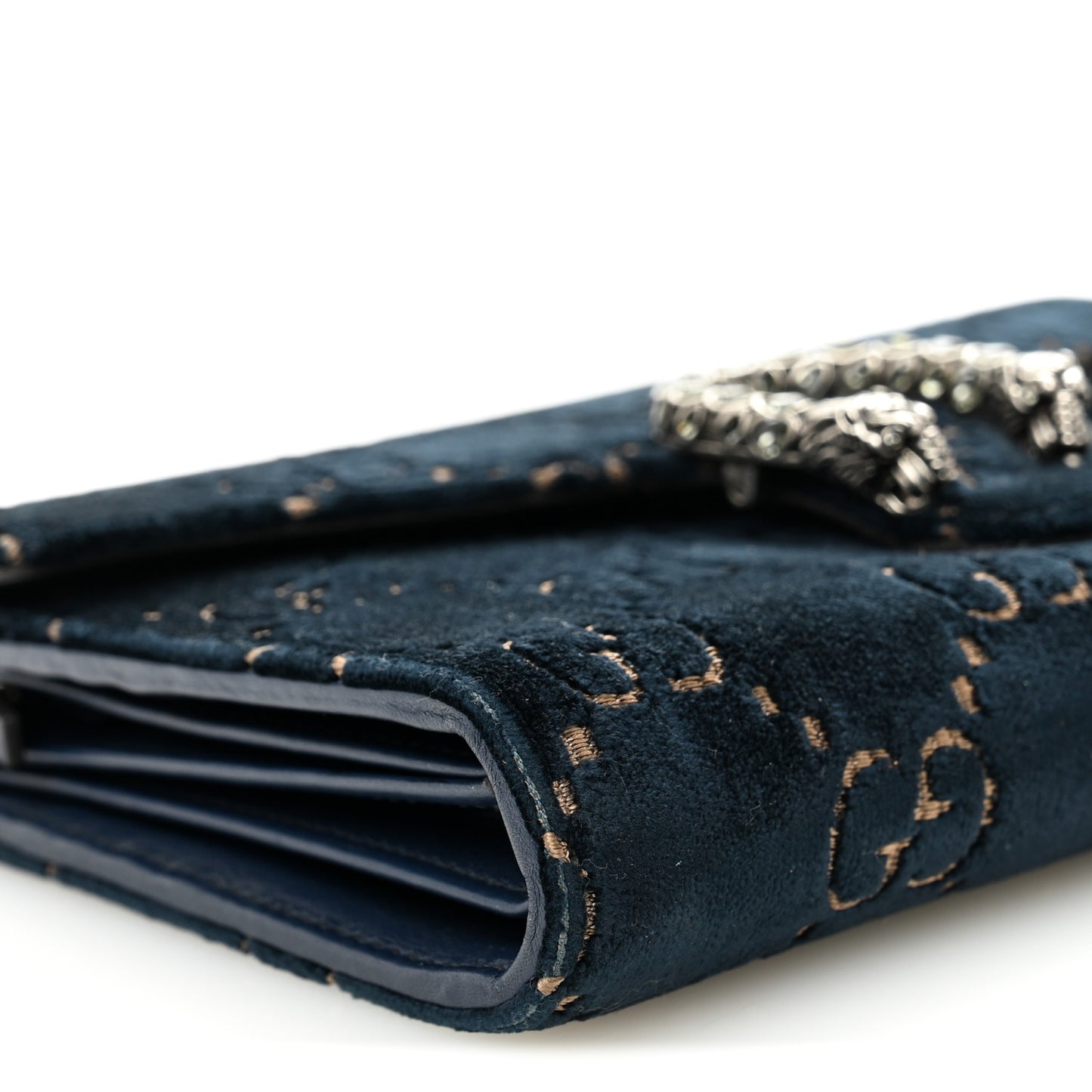 Velvet Crystal GG Monogram Mini Dionysus Chain Wallet Blue Beige Black