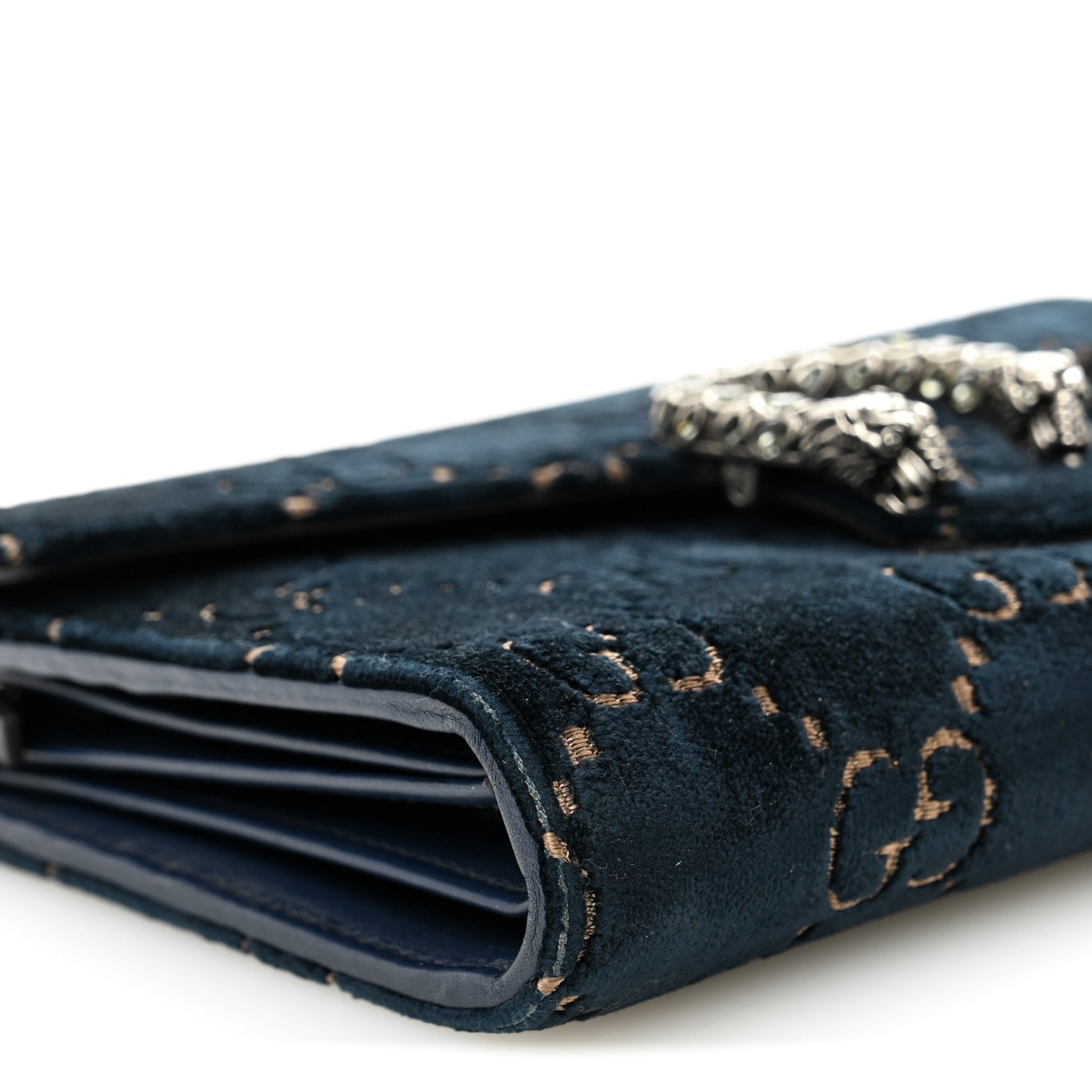 Gucci Velvet Crystal GG Monogram Mini Dionysus Chain Wallet Blue Beige Black 9 of 10