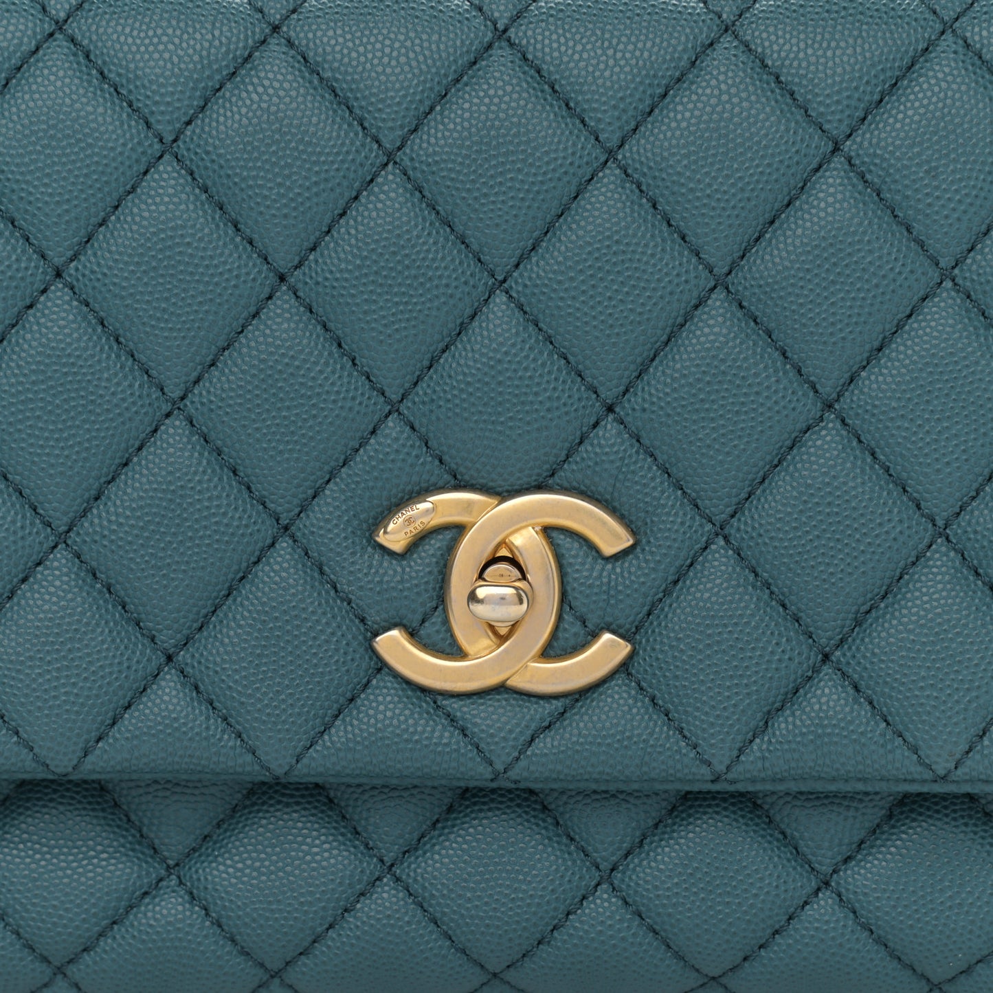 Caviar Quilted Small Coco Handle Flap Dark Turqouise