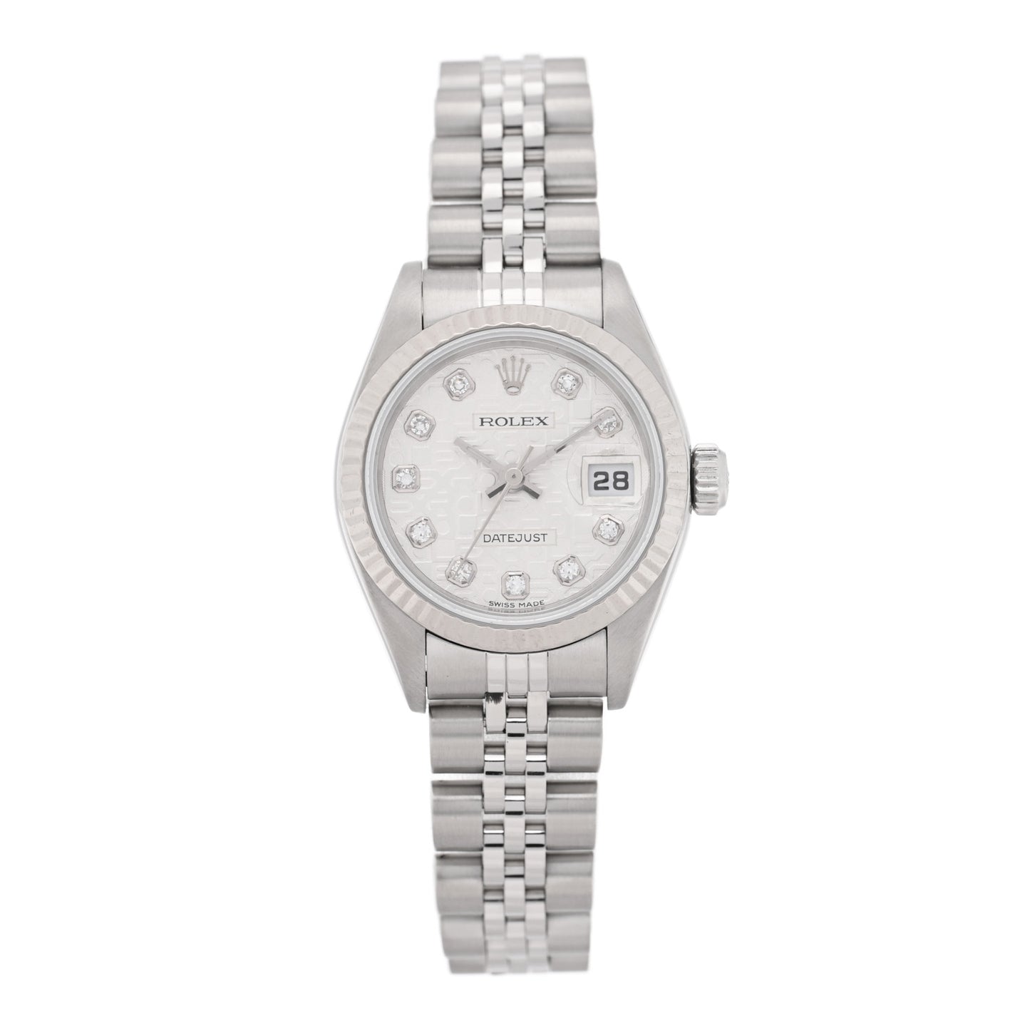 Stainless Steel 18K White Gold Diamond 26mm Oyster Perpetual Datejust Watch Silver Jubilee 79174