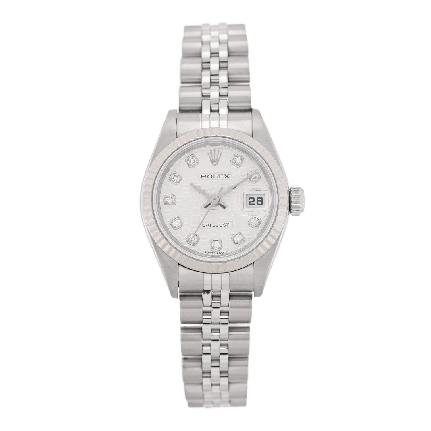 Rolex Stainless Steel 18K White Gold Diamond 26mm Oyster Perpetual Datejust Watch Silver Jubilee 79174 1 of 5