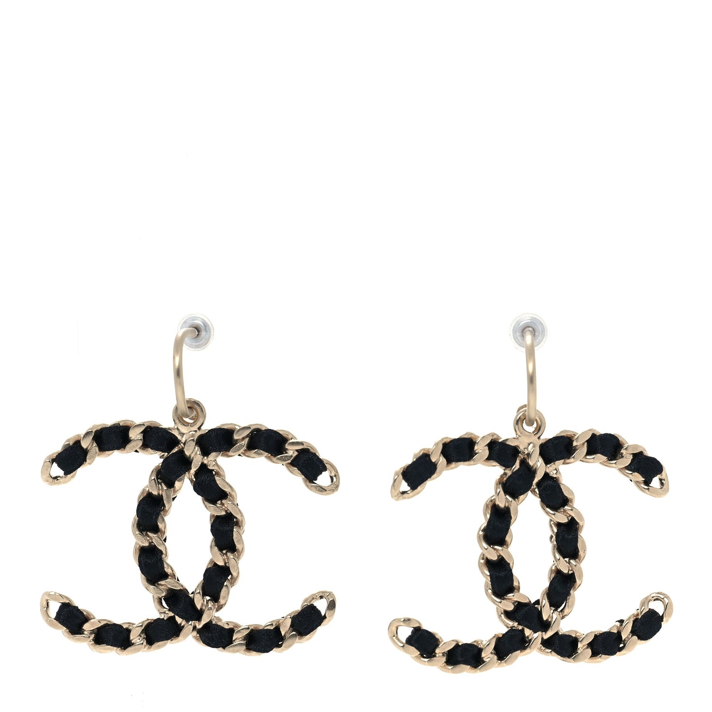 Satin CC Drop Earrings Black Gold