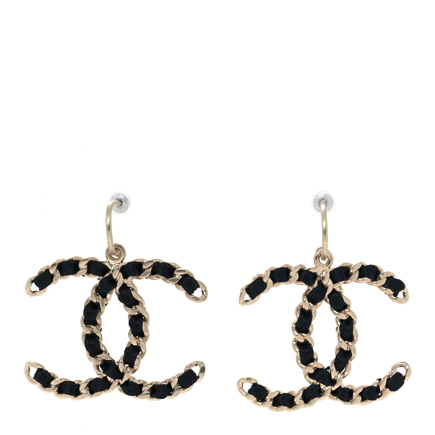 Chanel Satin CC Drop Earrings Black Gold 1 of 4