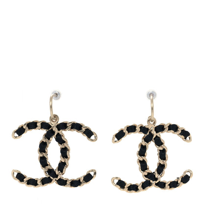 Chanel Satin CC Drop Earrings Black Gold 1 of 4