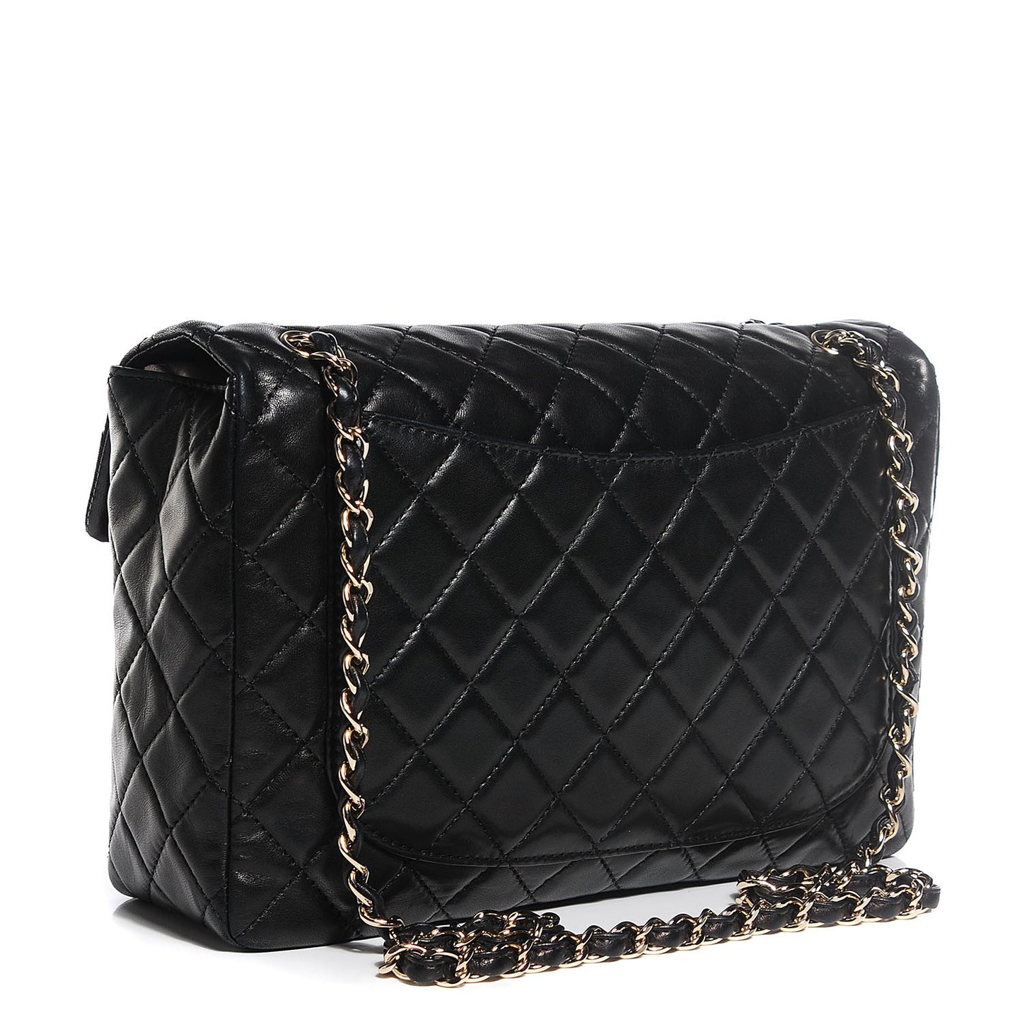 Washed Lambskin Quilted Maxi Single Flap Black
