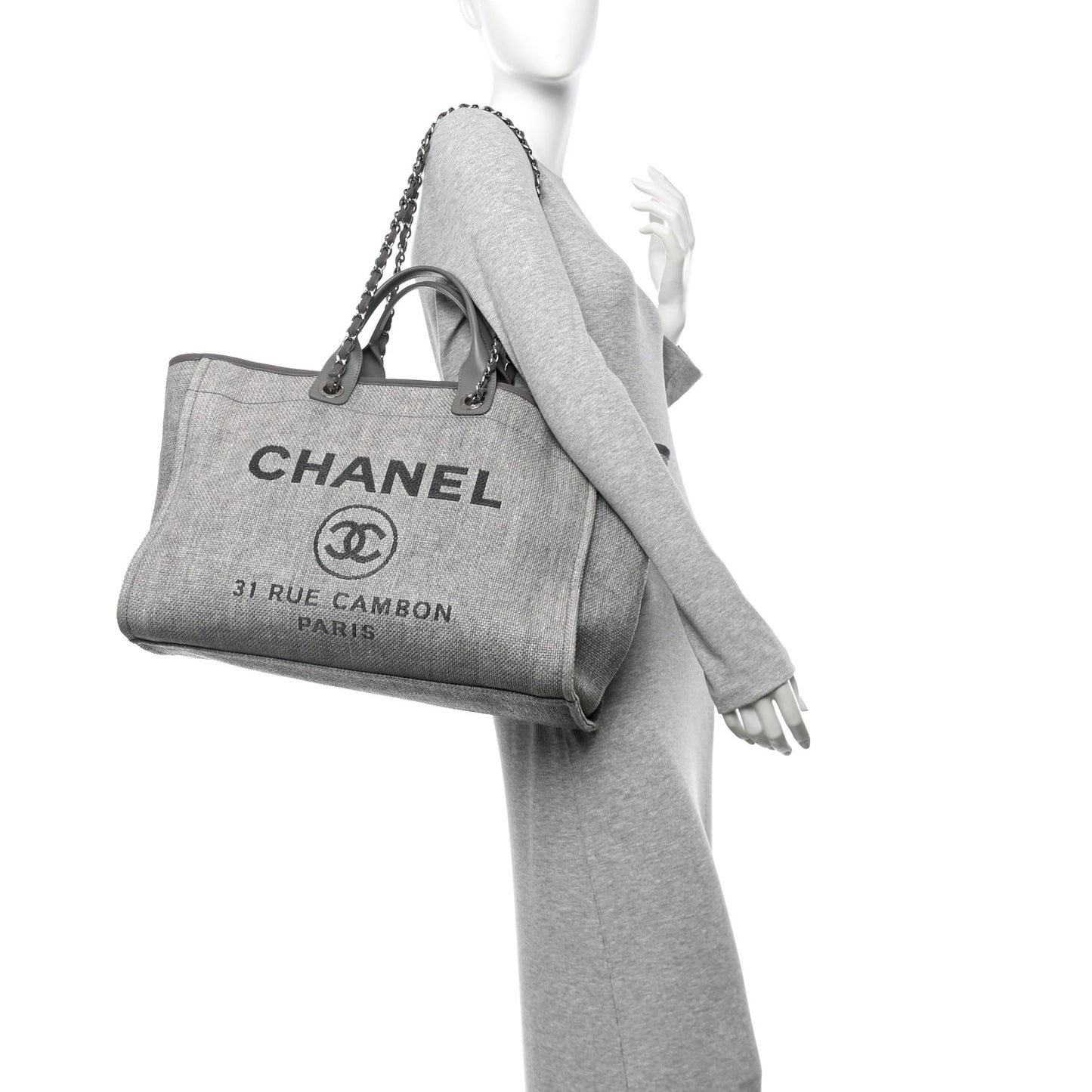 Woven Straw Raffia Large Deauville Tote Grey