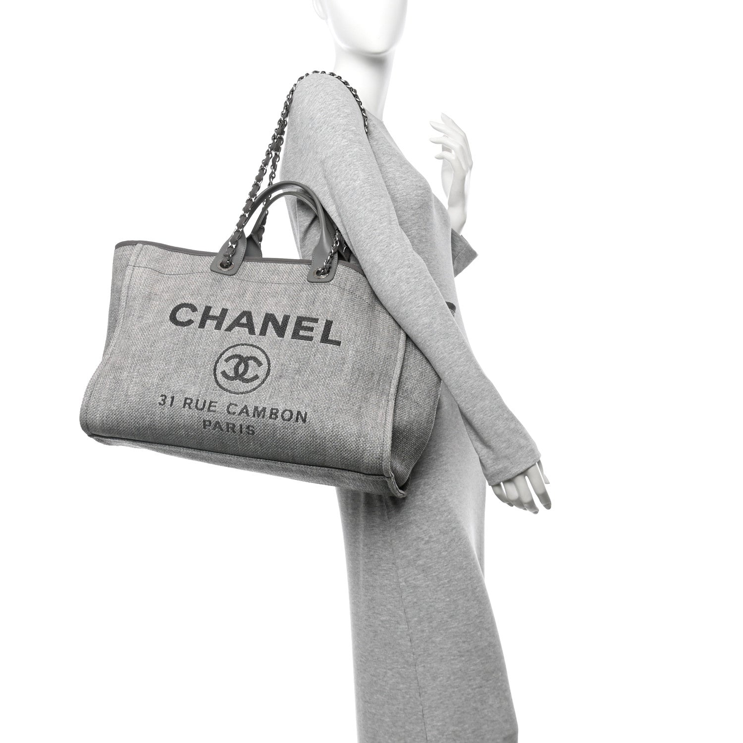 Chanel Woven Straw Raffia Large Deauville Tote Grey 2 of 10