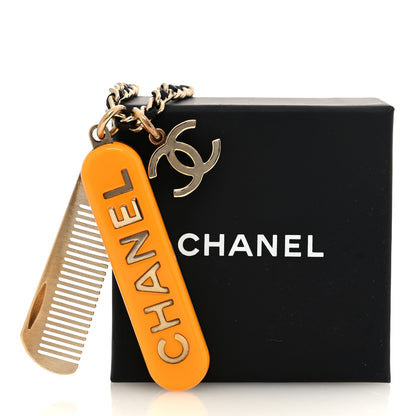 Chanel Metal Lambskin Chain CC Comb Necklace Gold Orange Black 7 of 7