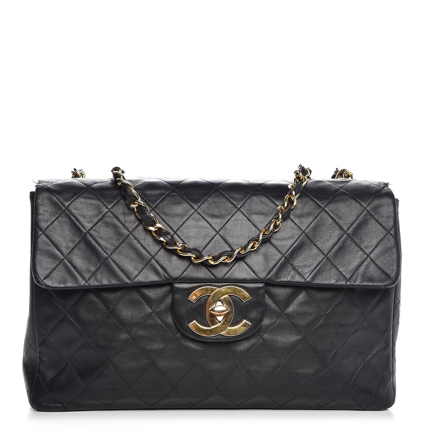 Lambskin Quilted XL Jumbo Single Flap Black
