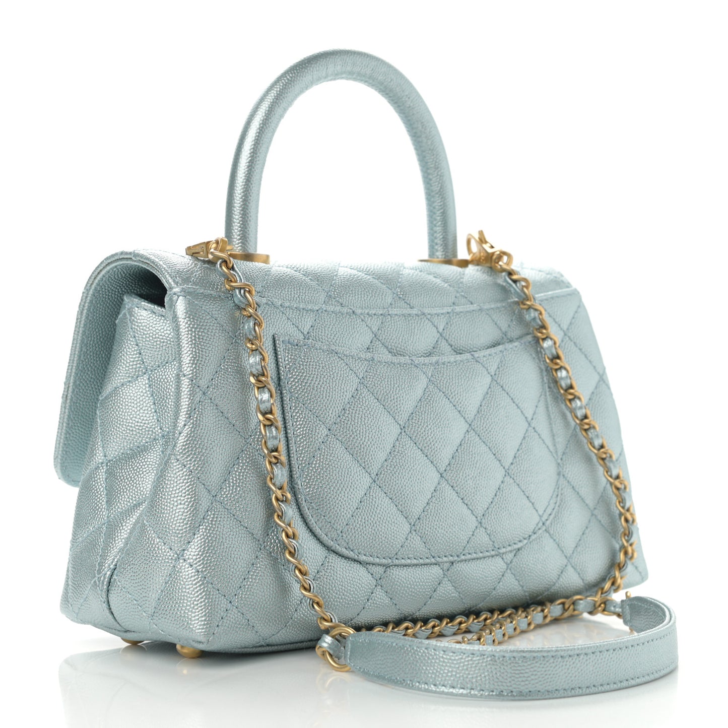 Metallic Caviar Quilted Mini Coco Handle Flap Light Blue