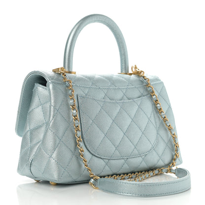 Chanel Metallic Caviar Quilted Mini Coco Handle Flap Light Blue 3 of 10
