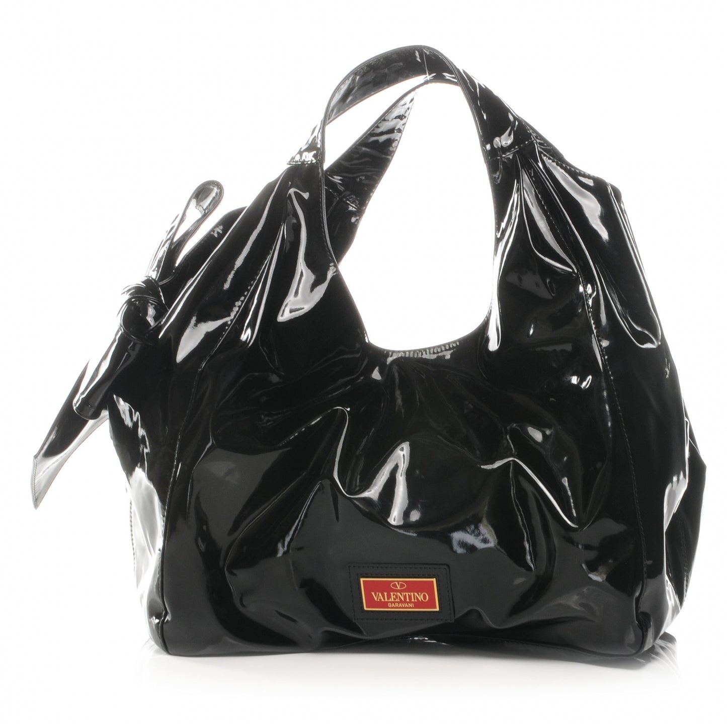 Patent Lacca Large Nuage Bow Hobo Black