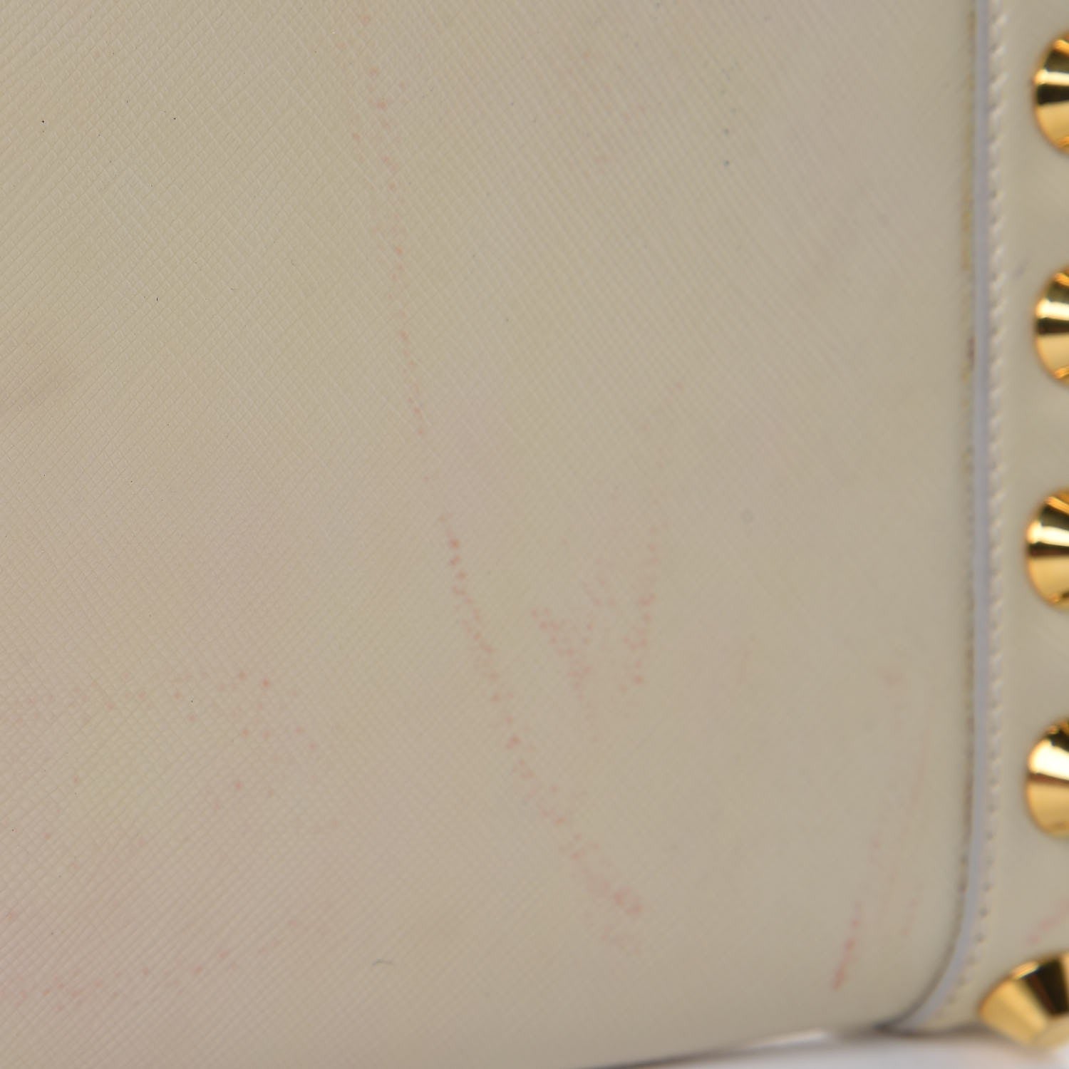 Prada Saffiano Vernice Studded Clutch Talco 13 of 19