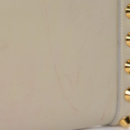 Prada Saffiano Vernice Studded Clutch Talco 13 of 19