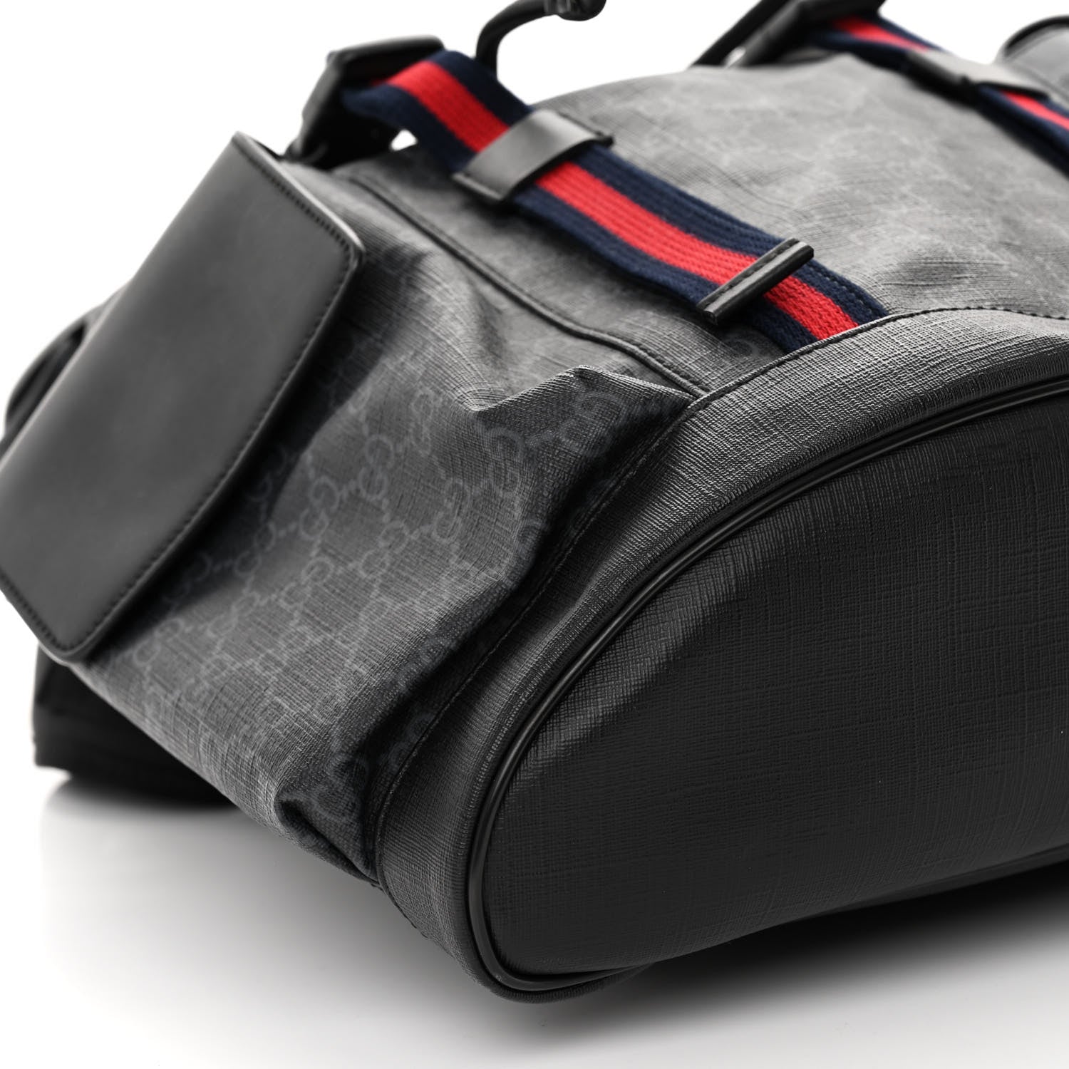 Gucci Soft GG Supreme Monogram Calfskin Web Double Buckle Backpack Black 9 of 10