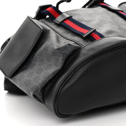 Gucci Soft GG Supreme Monogram Calfskin Web Double Buckle Backpack Black 9 of 10