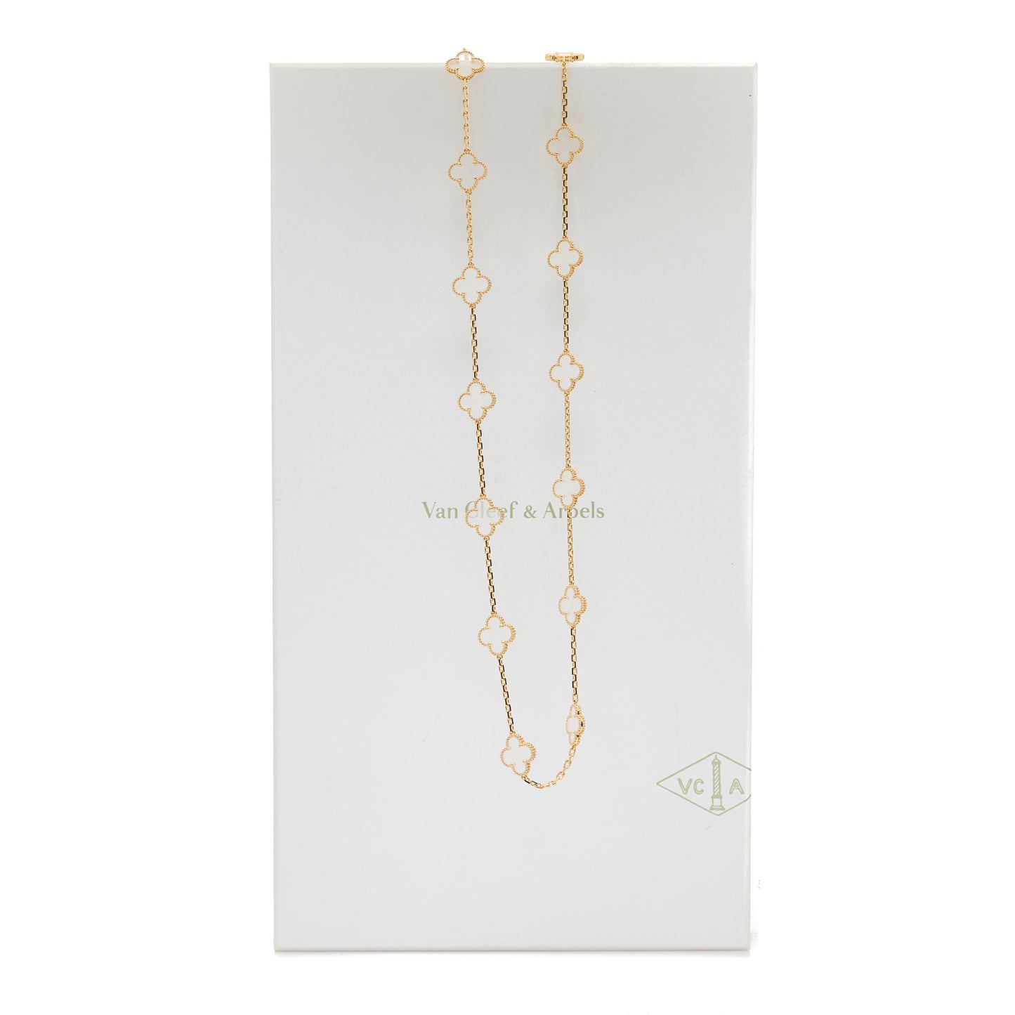 18K Yellow Gold Rock Crystal 20 Motifs Vintage Alhambra Necklace