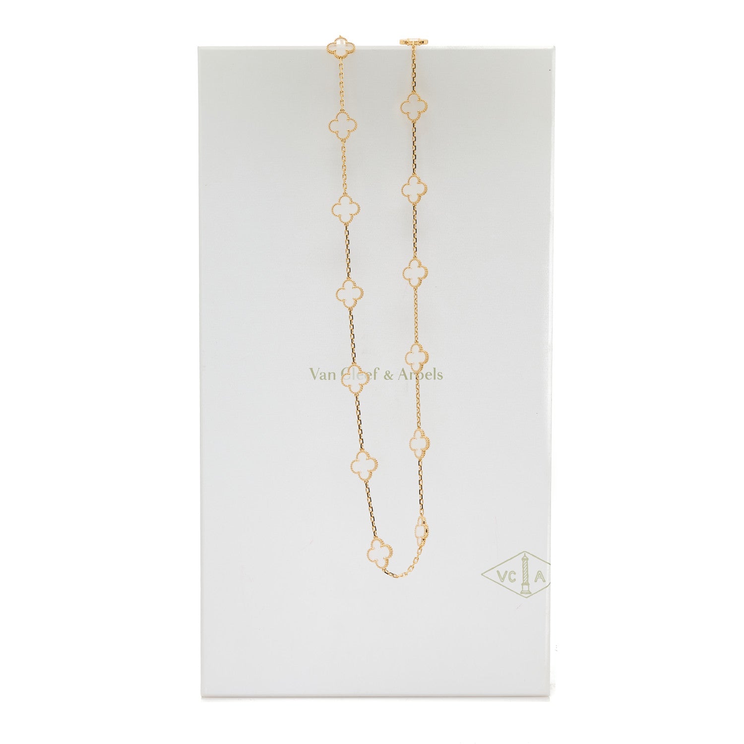 Van Cleef & Arpels 18K Yellow Gold Rock Crystal 20 Motifs Vintage Alhambra Necklace 6 of 6