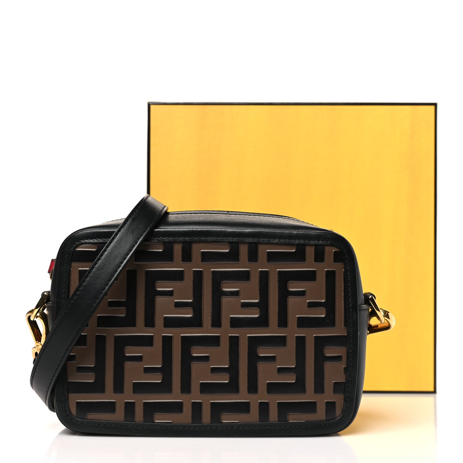 Fendi Vitello Century Bi-Color FF 1974 Embossed Mini Camera Case Maya Black 11 of 11