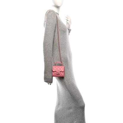 Chanel Lambskin Quilted Top Handle Clutch With Chain Pink 2 of 12