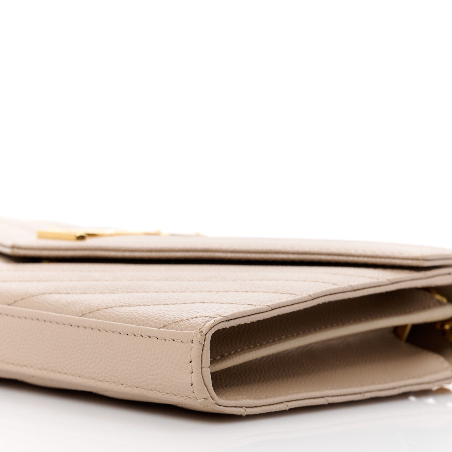 Grain De Poudre Matelasse Chevron Monogram Chain Wallet Dark Beige