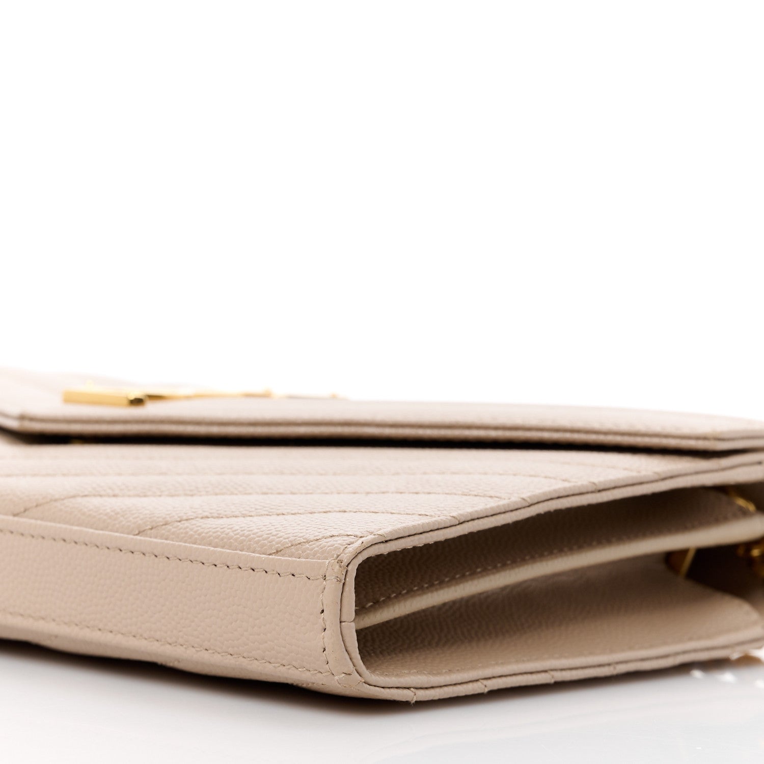 Saint Laurent Grain De Poudre Matelasse Chevron Monogram Chain Wallet Dark Beige 9 of 9
