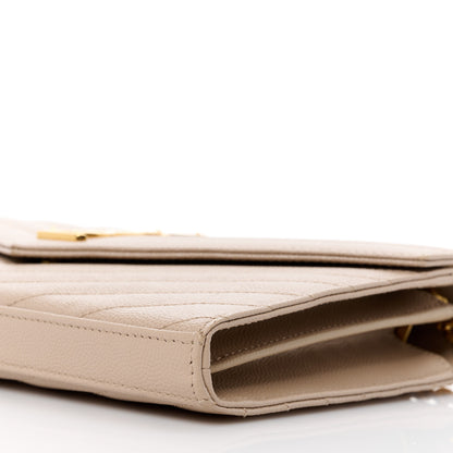 Saint Laurent Grain De Poudre Matelasse Chevron Monogram Chain Wallet Dark Beige 9 of 9