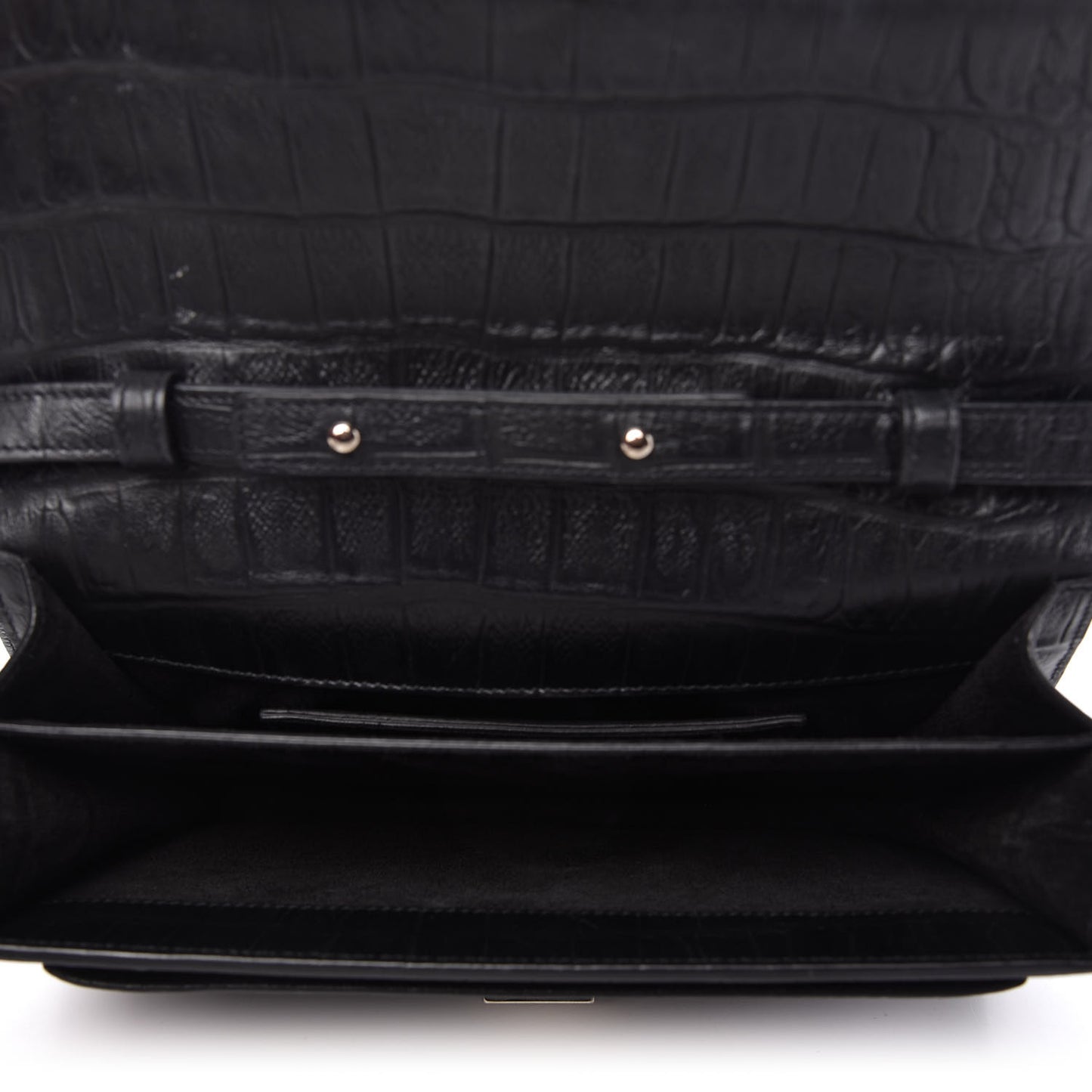 Calfskin Crocodile Embossed Medium High School Satchel Black