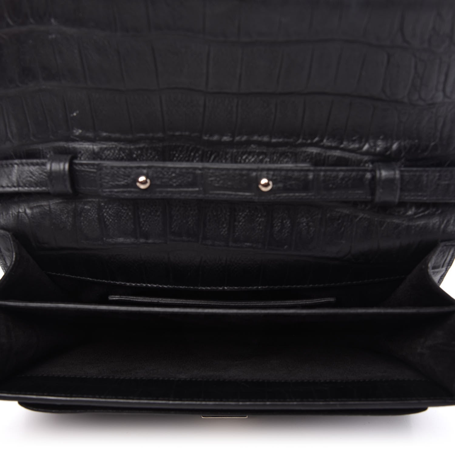 Saint Laurent Calfskin Crocodile Embossed Medium High School Satchel Black 5 of 9