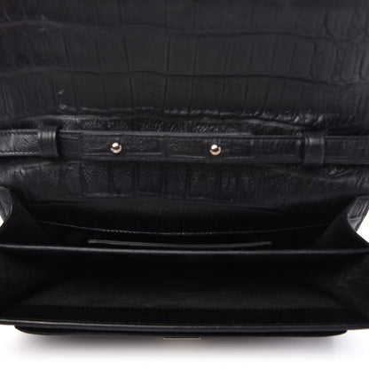 Saint Laurent Calfskin Crocodile Embossed Medium High School Satchel Black 5 of 9