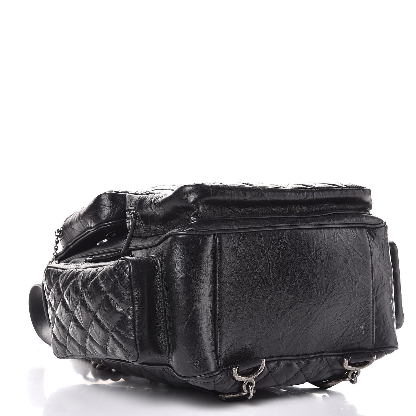 Aged Calfskin Quilted Large Casual Rock Backpack Black