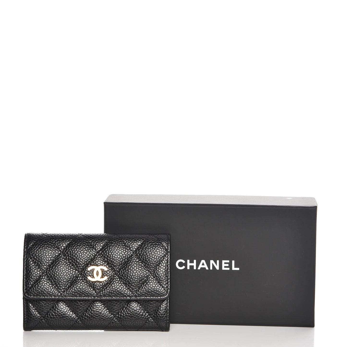 Caviar Quilted Flap Card Holder Black